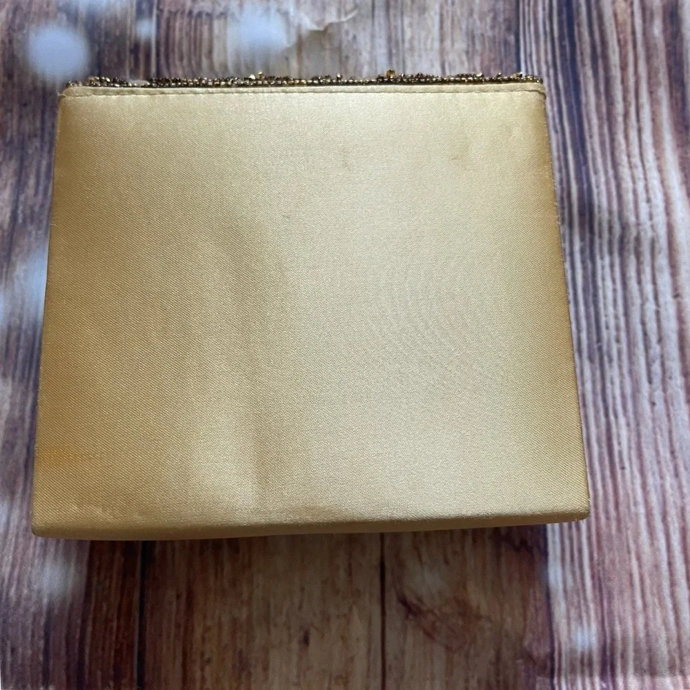 Gold Sequin Beaded Evening Bag Box Clutch‎ Crossbody Satin Swirl Pattern